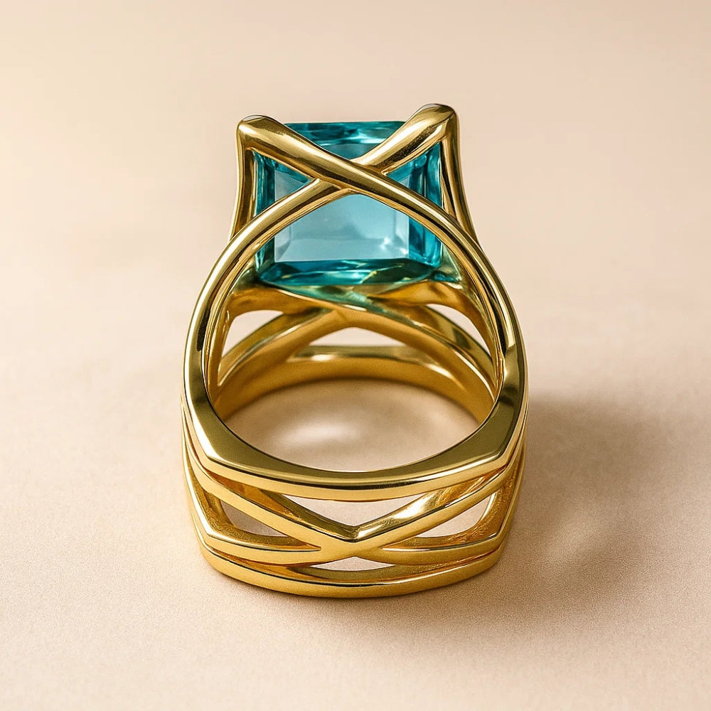 Vintage Rose Gold Blue Zirconia Ring