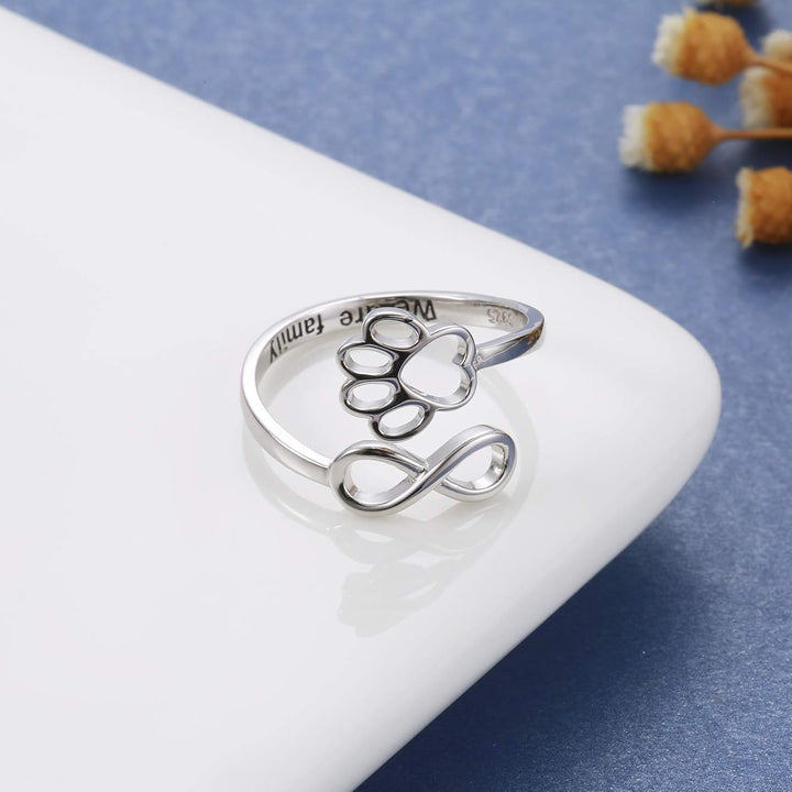 Handcrafted Paw & Heart Ring – Adjustable 925 Sterling Silver