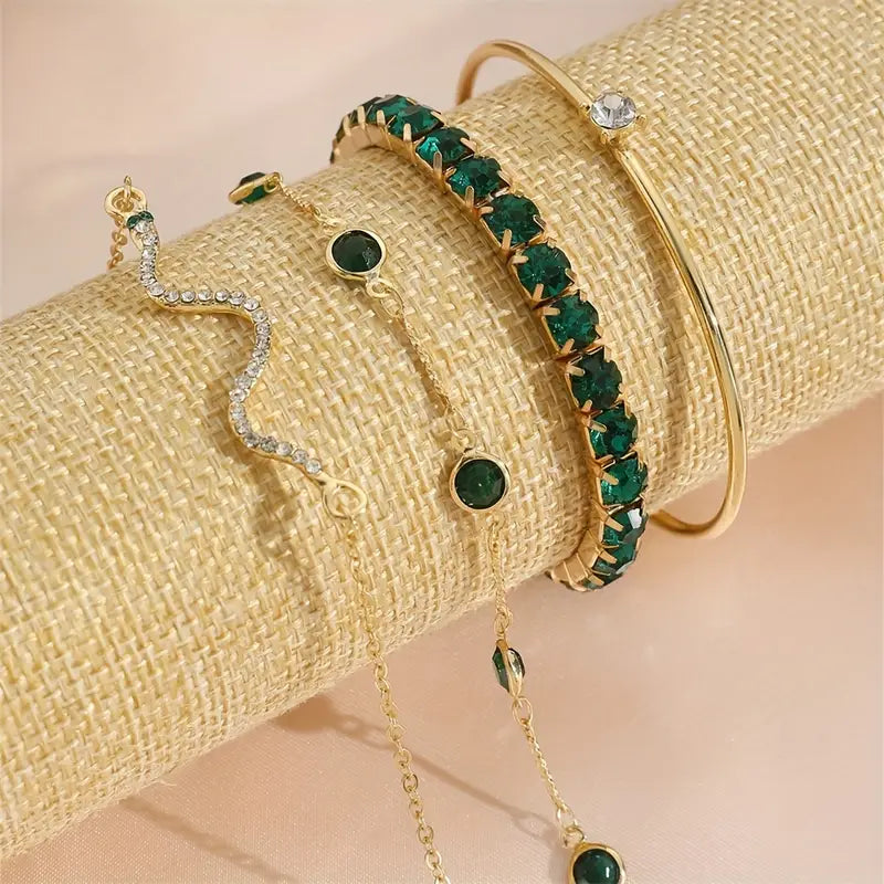 Green Gemstone Bracelet Set