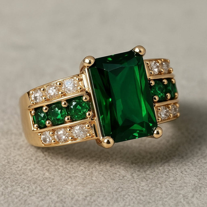 Green Crystalline Golden Ring