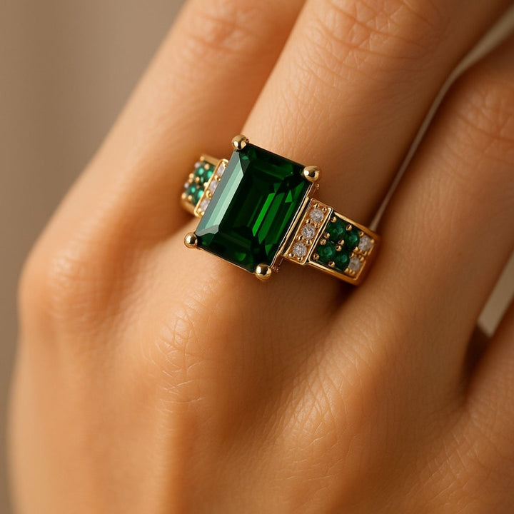 Green Crystalline Golden Ring
