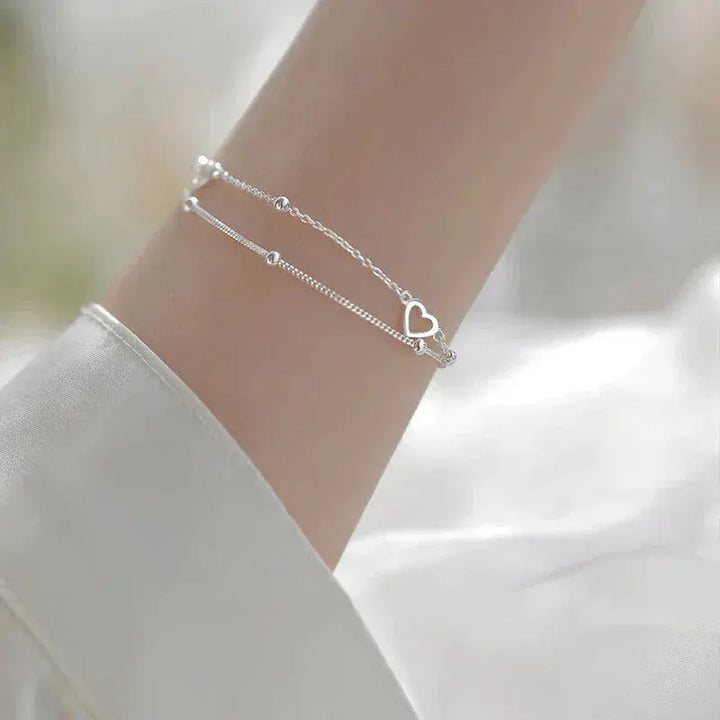 Silver Heart Bracelet with Customizable Fit