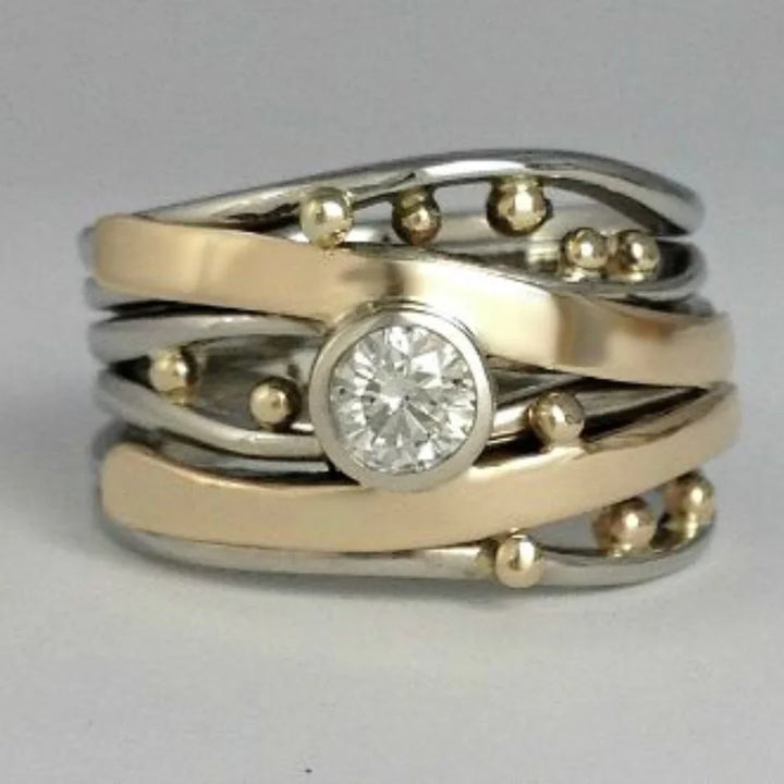 Vintage Gold Ring Encrusted With Zirconium