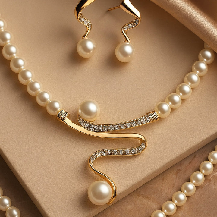 Natural Pearl Necklace + Earrings Set