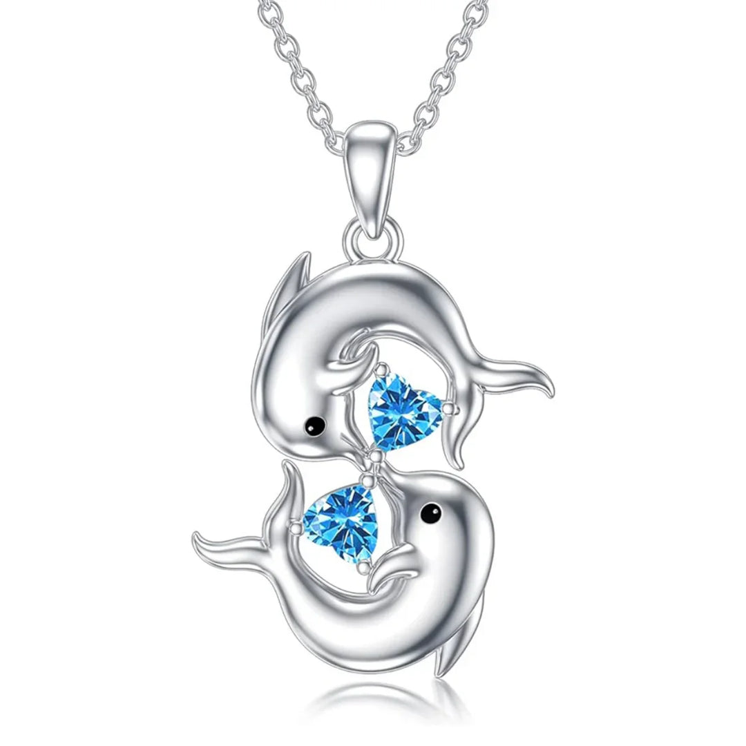 Opal Blue Dolphin Pendant Necklace
