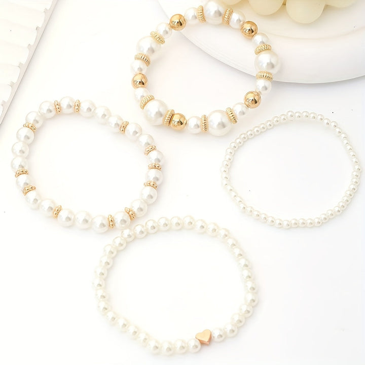 Classy Pearl Heart Bracelet Set