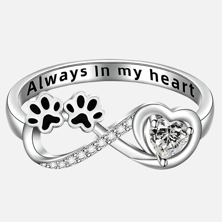 Zirconia Paw Ring with Heart and Infinity Design