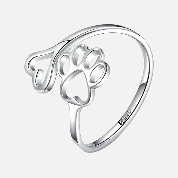 Handcrafted Paw & Heart Ring – Adjustable 925 Sterling Silver