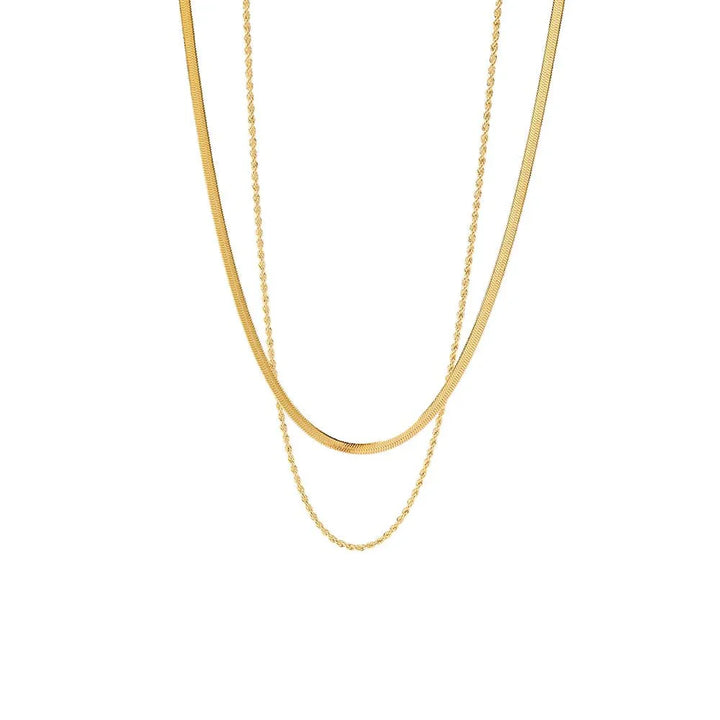 18K Layered Herringbone and Rope Chain Necklace