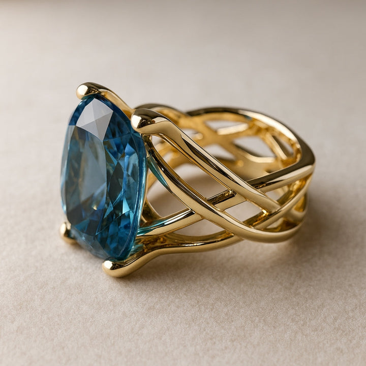 Vintage Rose Gold Blue Zirconia Ring