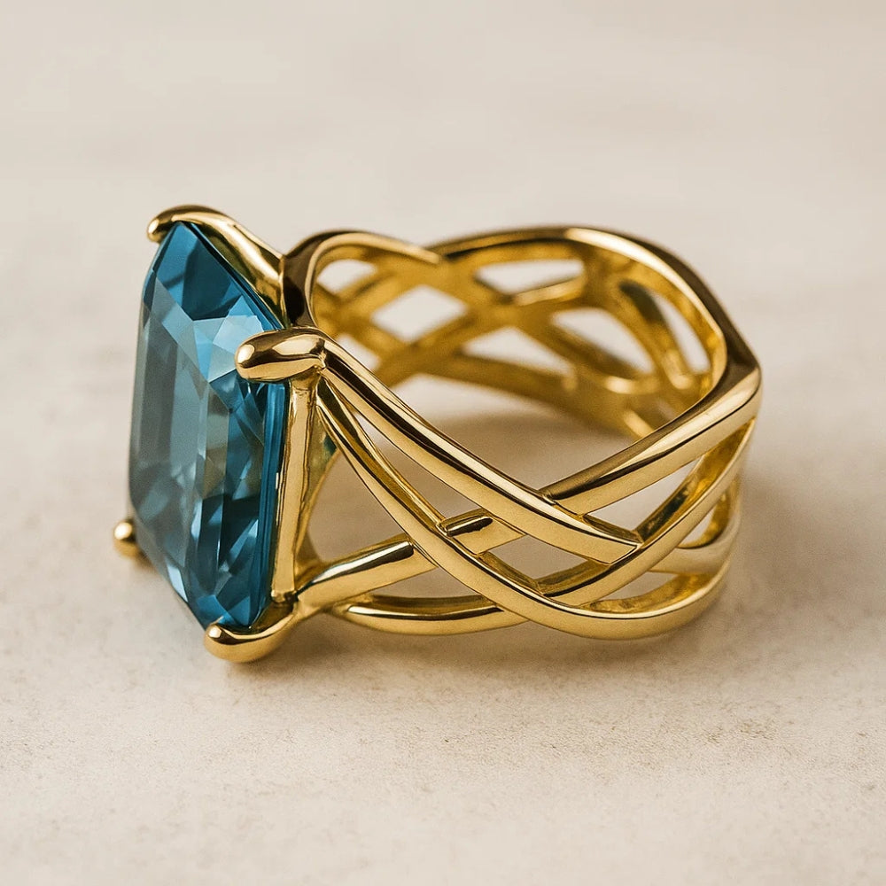Vintage Rose Gold Blue Zirconia Ring