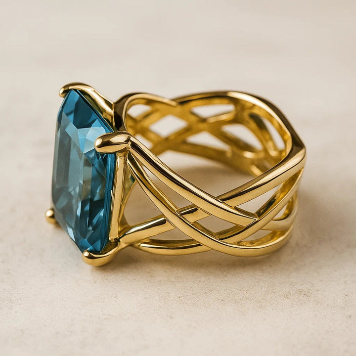 Vintage Rose Gold Blue Zirconia Ring