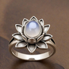 Vintage Lotus Moonstone Silver Ring