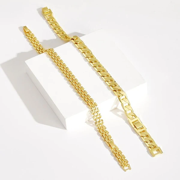 2pc 14K Chunky Link Bracelet Set