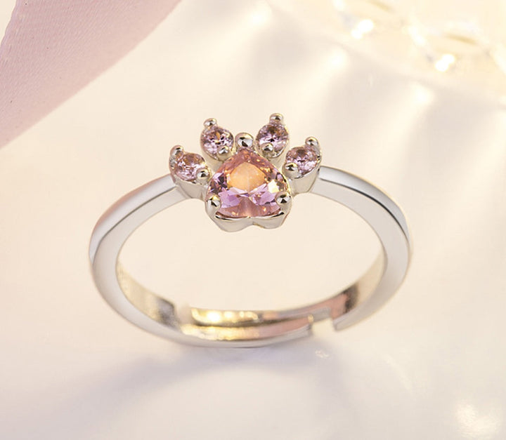 Rose Gold Paw Jewelry Set â€“ 4 Pieces with Zirconia Heart (Ring, Necklace, Earrings, Bracelet)