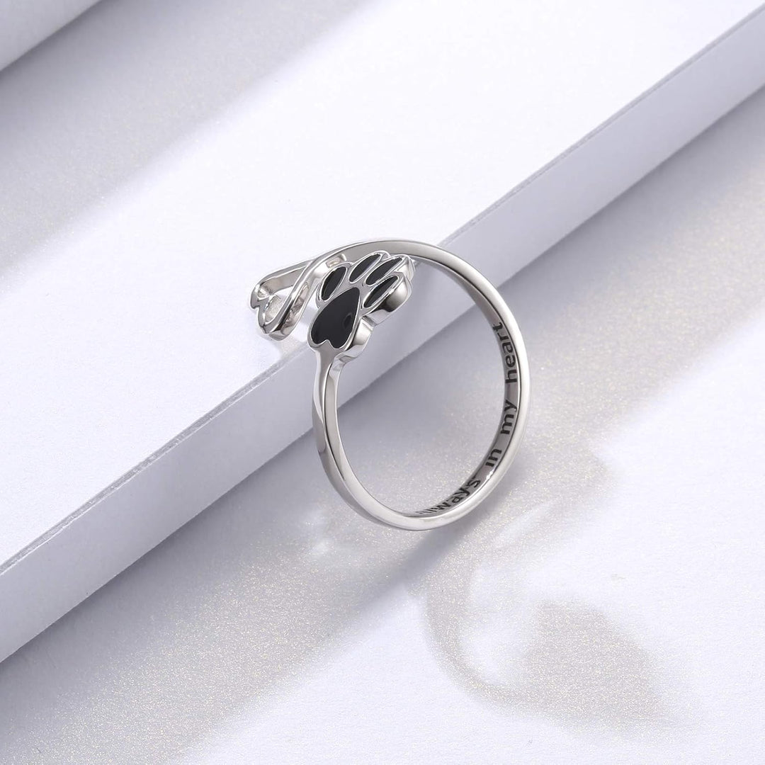 Handcrafted Paw & Heart Ring – Adjustable 925 Sterling Silver