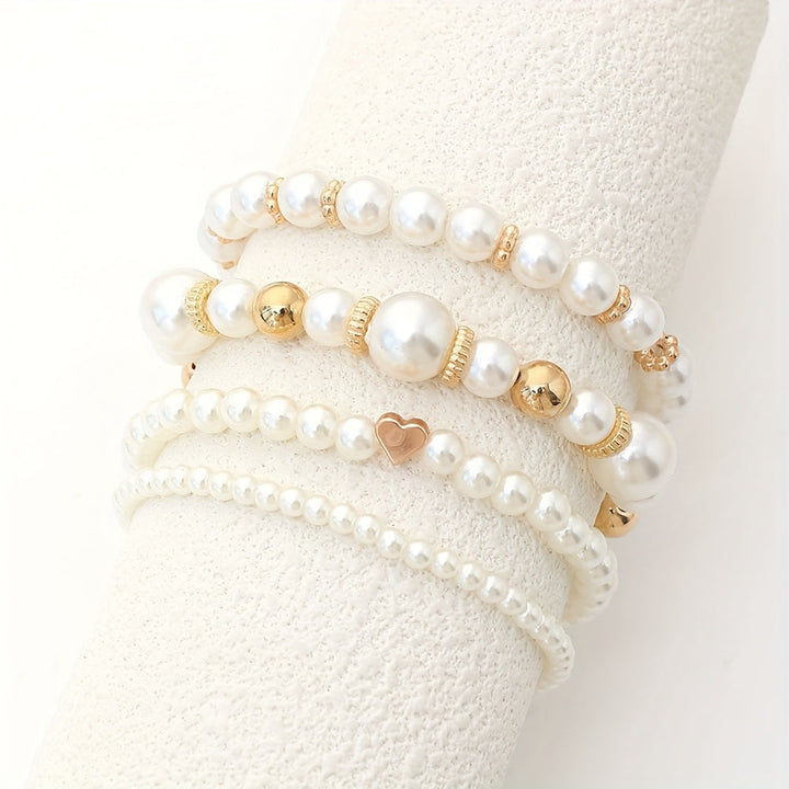 Classy Pearl Heart Bracelet Set