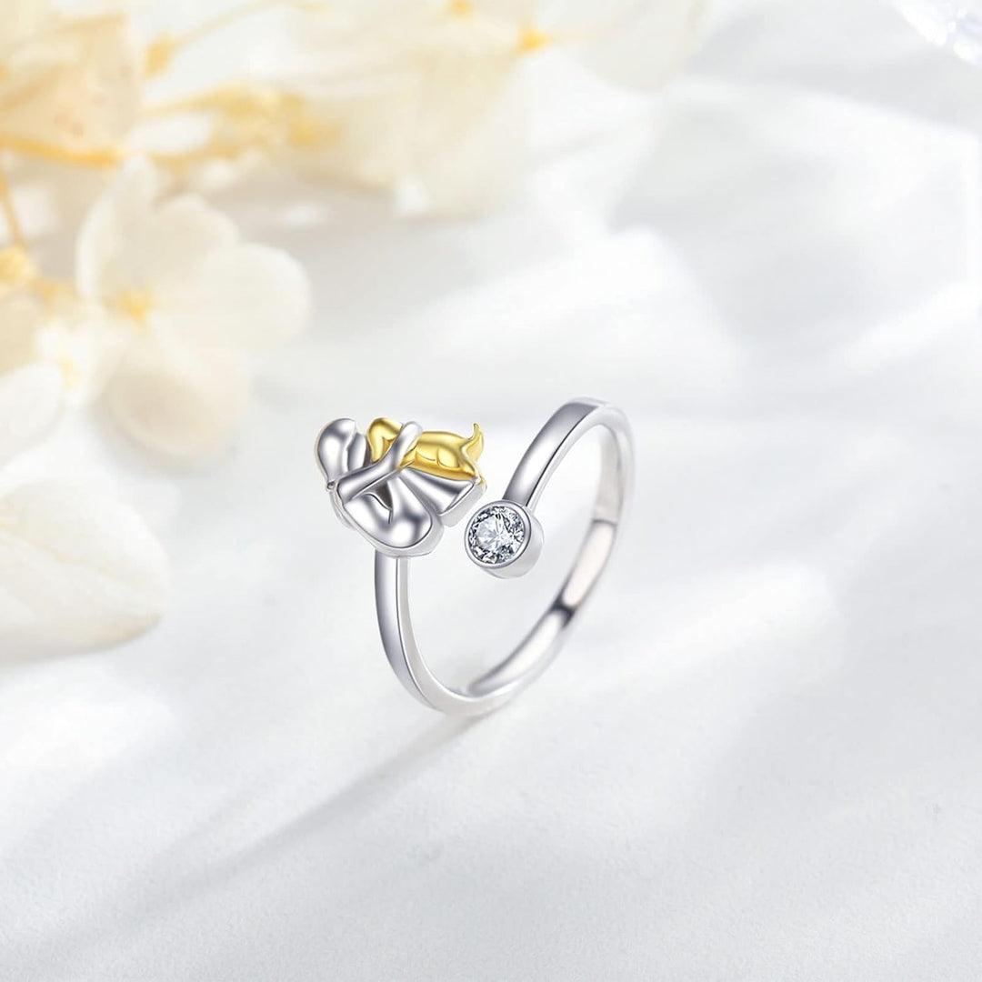 "Forever in Your Heart" Dog Hug 925 Sterling Silver with Zirconia – Adjustable Ring