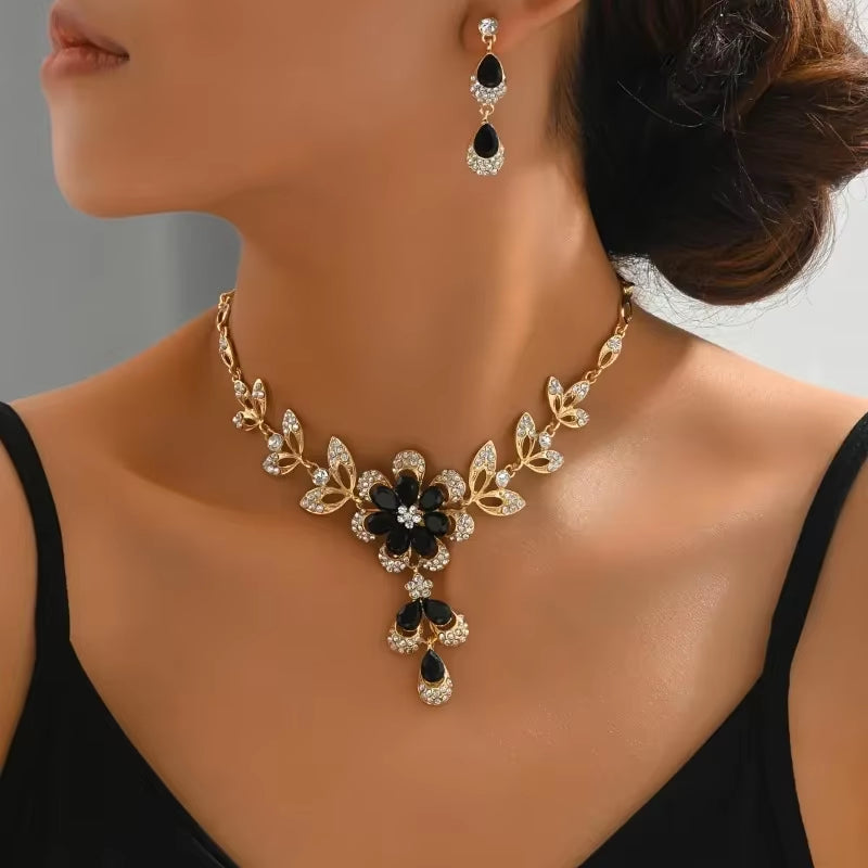 Black Flower Tassel Jewelry Set