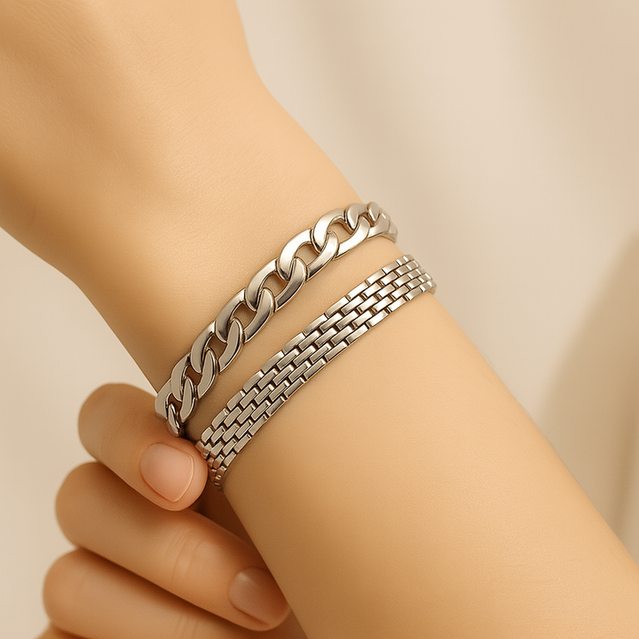 2pc 14K Chunky Link Bracelet Set