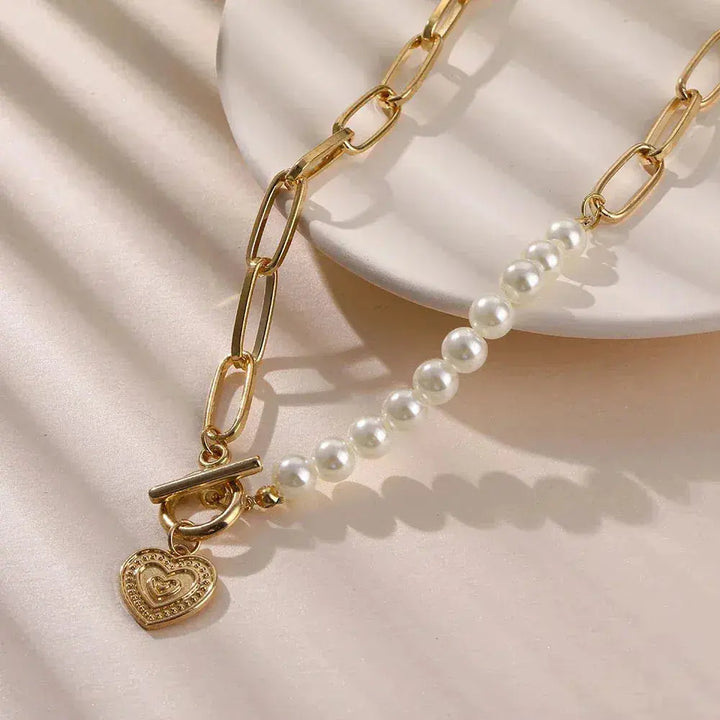 Heart Pendant with Pearls in Gold