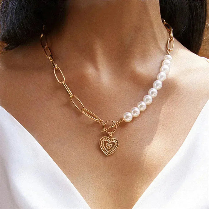 Heart Pendant with Pearls in Gold