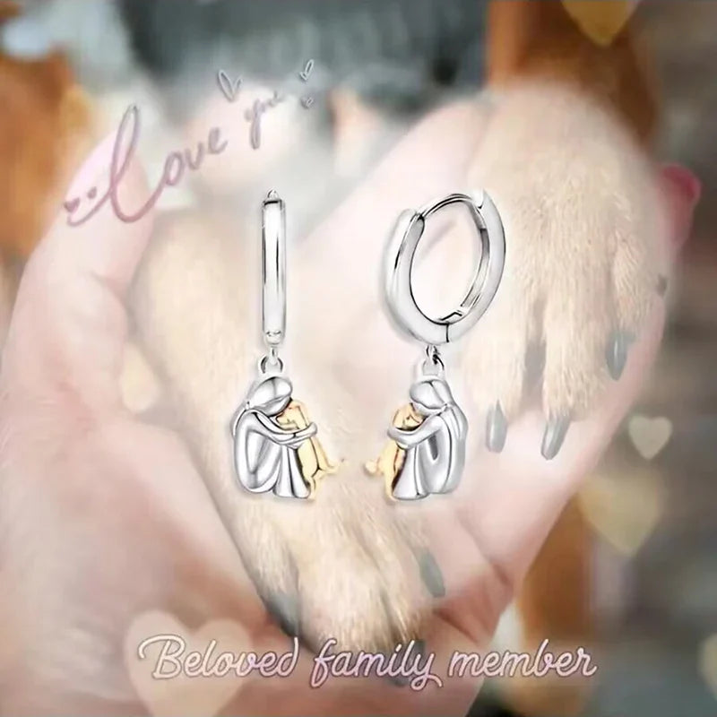 "Forever in Your Heart" Dog Hug Dangle Earrings