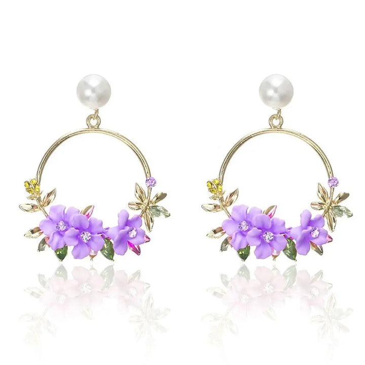 Gold Flower and Pearl Earrings