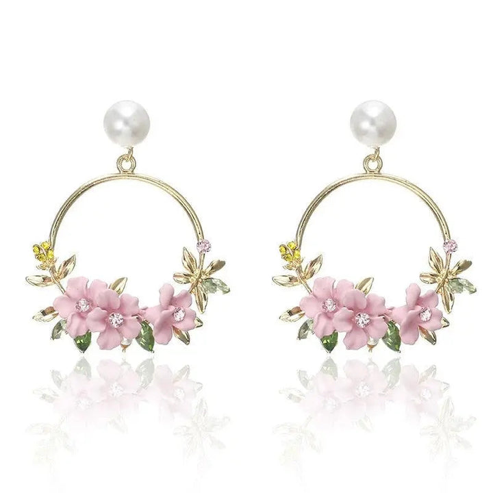 Gold Flower and Pearl Earrings
