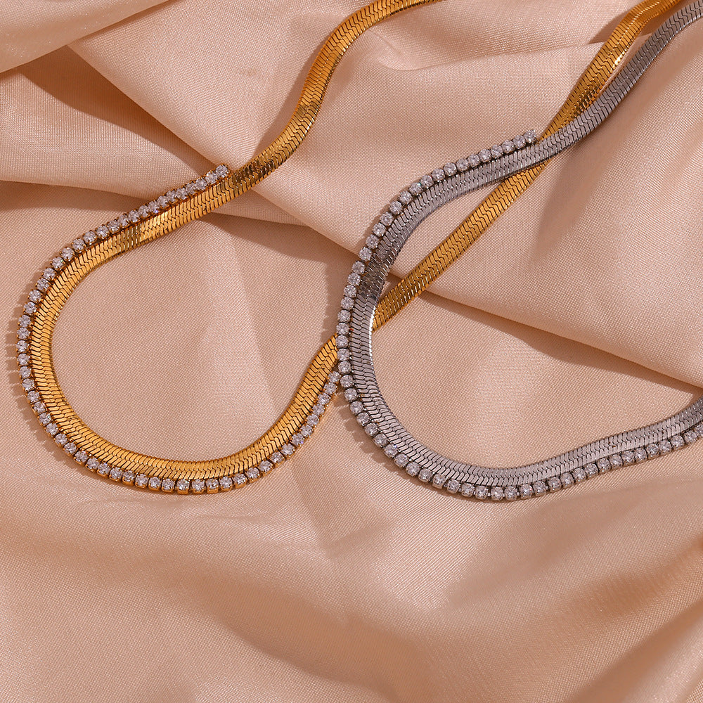 18K Diamond Herringbone Chain Necklace