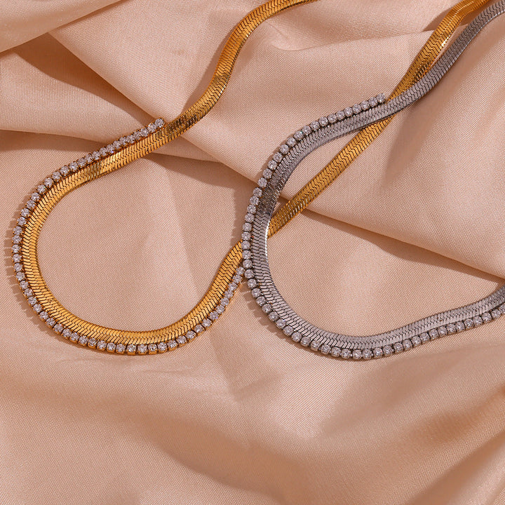 18K Diamond Herringbone Chain Necklace
