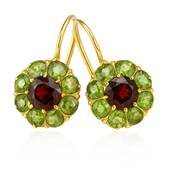 Elegant Round Green and Red Crystal Earrings
