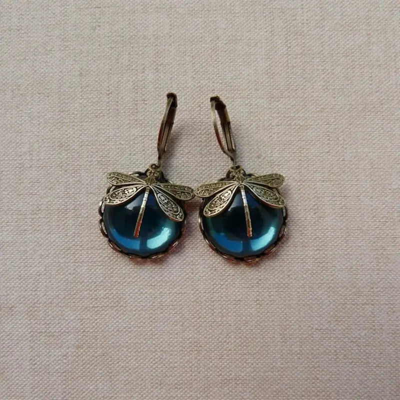 Spherical Dragonfly Earrings In Antique Gold