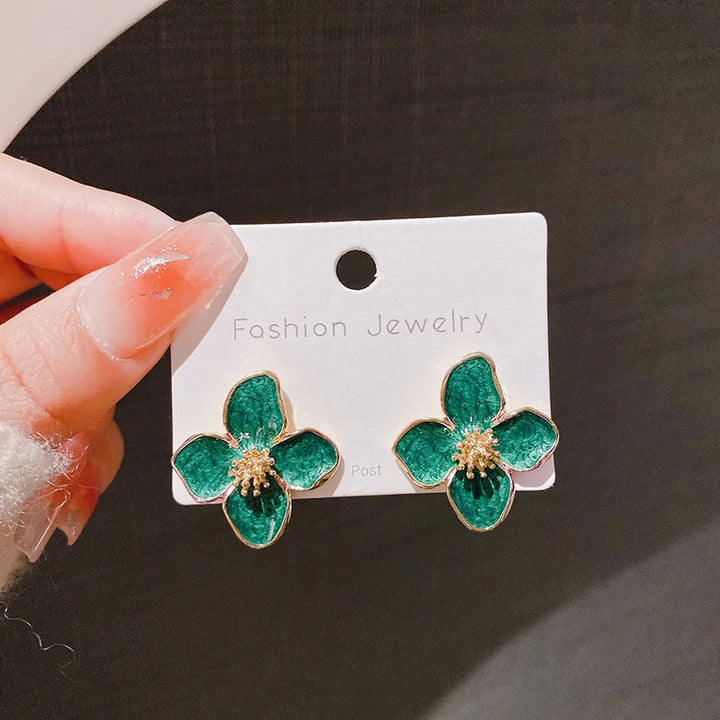 Elegant Light Green Enamel Petal Stud Earrings