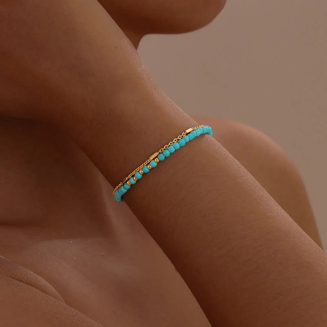Timeless Gold Double Chain Turquoise Bracelet