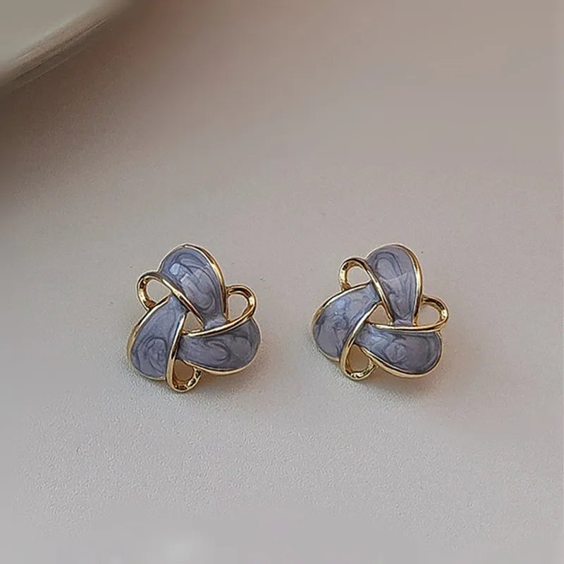 Vintage Purple Enamel Hollow Flower Stud Earrings