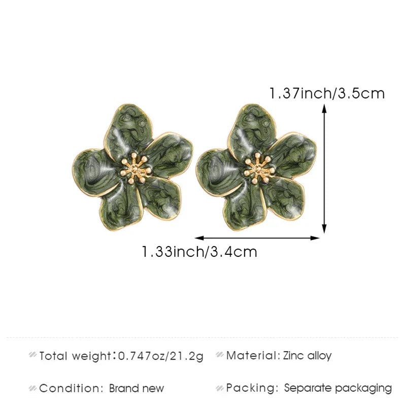 Vintage Green Enamel Flower Stud Earrings