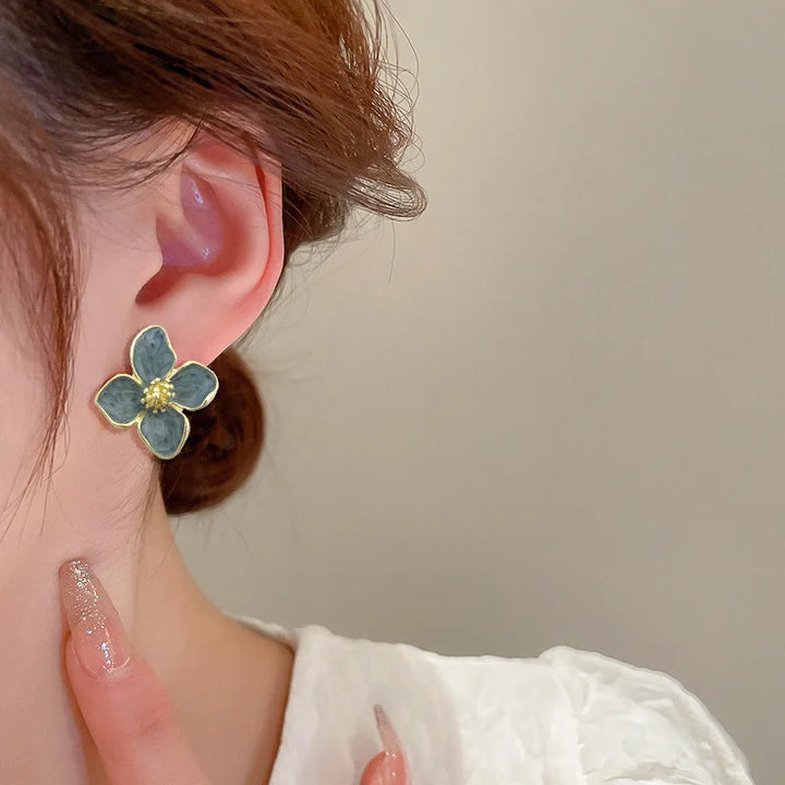 Elegant Light Green Enamel Petal Stud Earrings