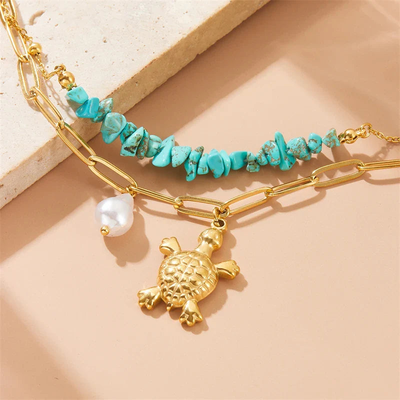Exclusive Stainless Steel Turquoise Turtle Bracelet
