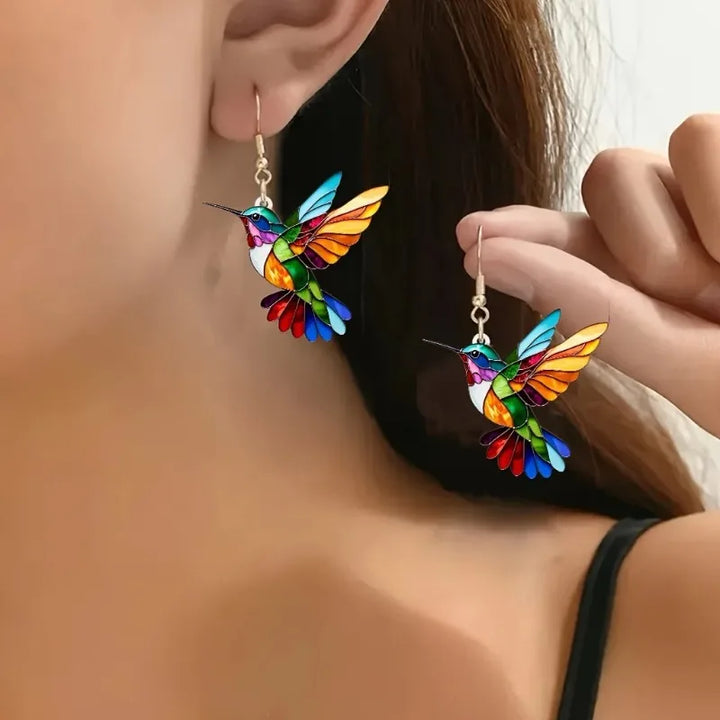 Acrylic Hummingbird Dangle Earrings – Bright 2D Bird Design