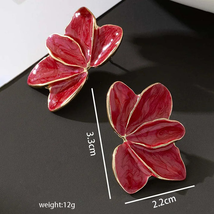 Elegant Red Enamel Petal Drop Earrings