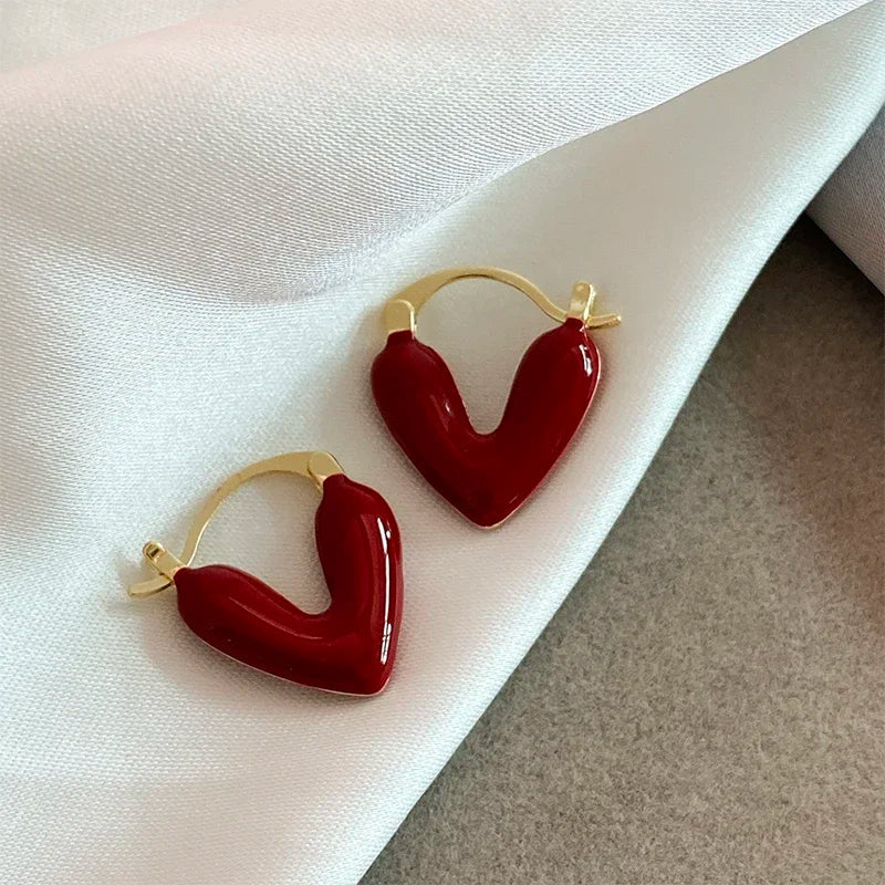 Romantic Red Enamel Heart Earrings