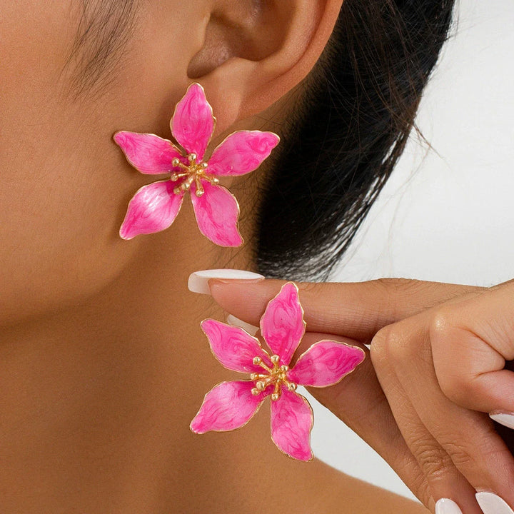 Bold Summer Enamel Flower Stud Earrings