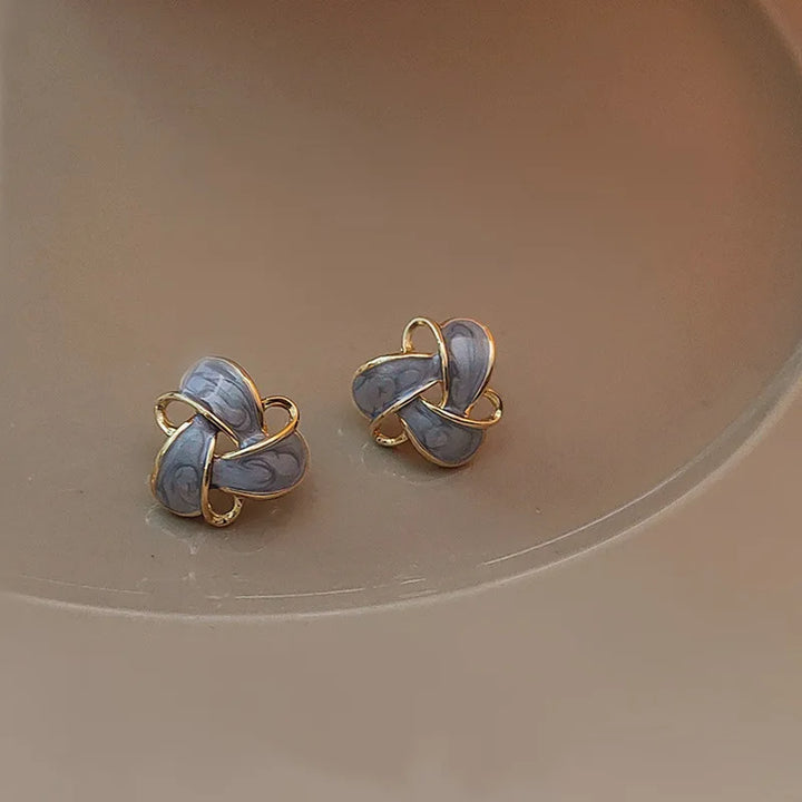 Vintage Purple Enamel Hollow Flower Stud Earrings