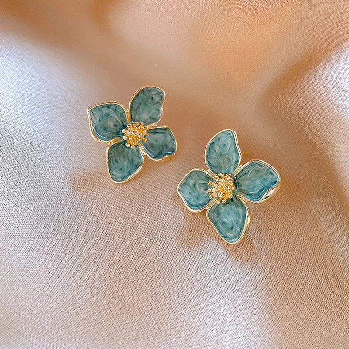 Elegant Light Green Enamel Petal Stud Earrings