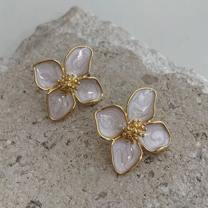 Elegant White Enamel Flower Earrings