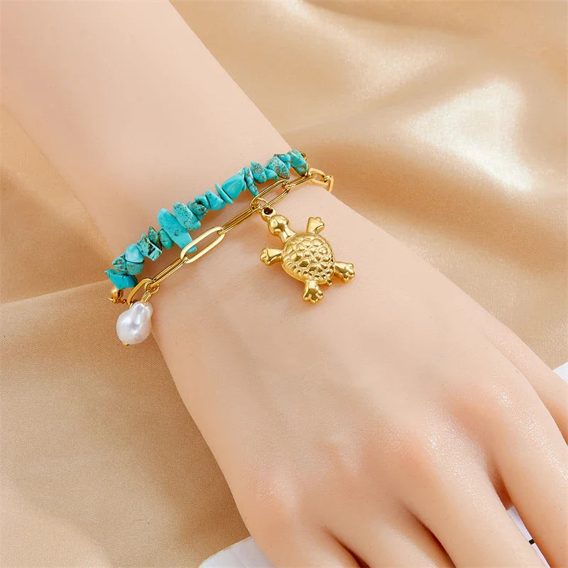 Exclusive Stainless Steel Turquoise Turtle Bracelet