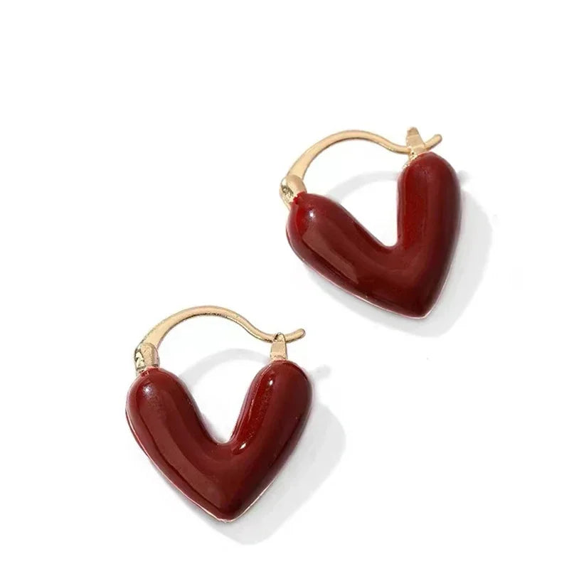 Romantic Red Enamel Heart Earrings