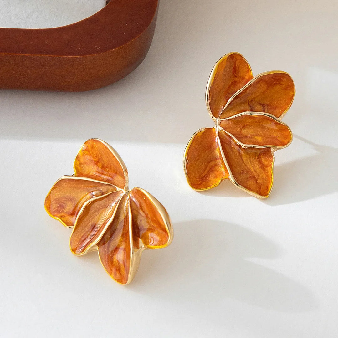 Elegant Red Enamel Petal Drop Earrings