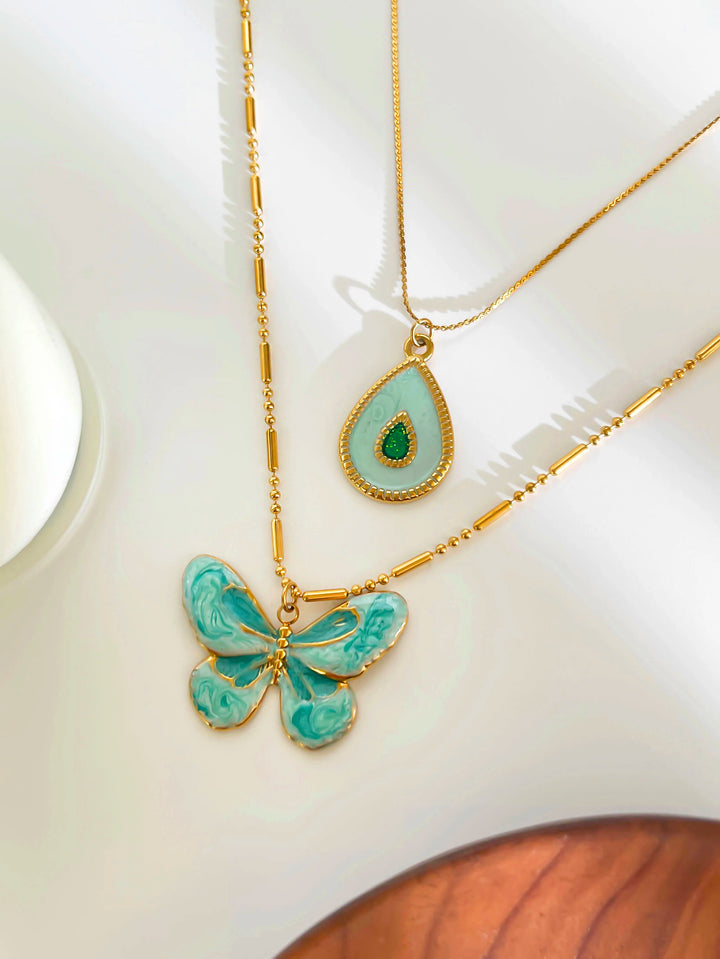 Cute Blue Butterfly Waterdrop Necklace Set